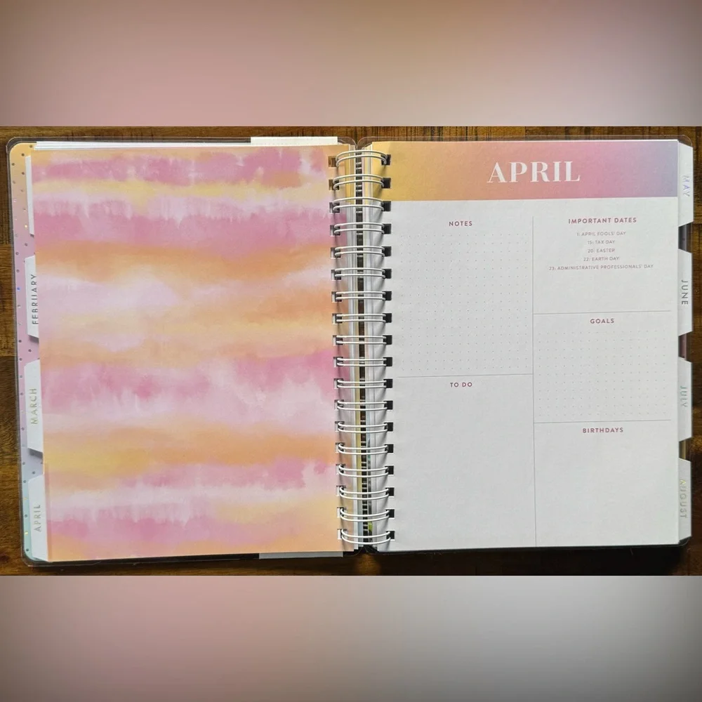 Agenda 2025 Colorful Tie-Dye Dated Planner Tabbed Dividers Calendar NWT